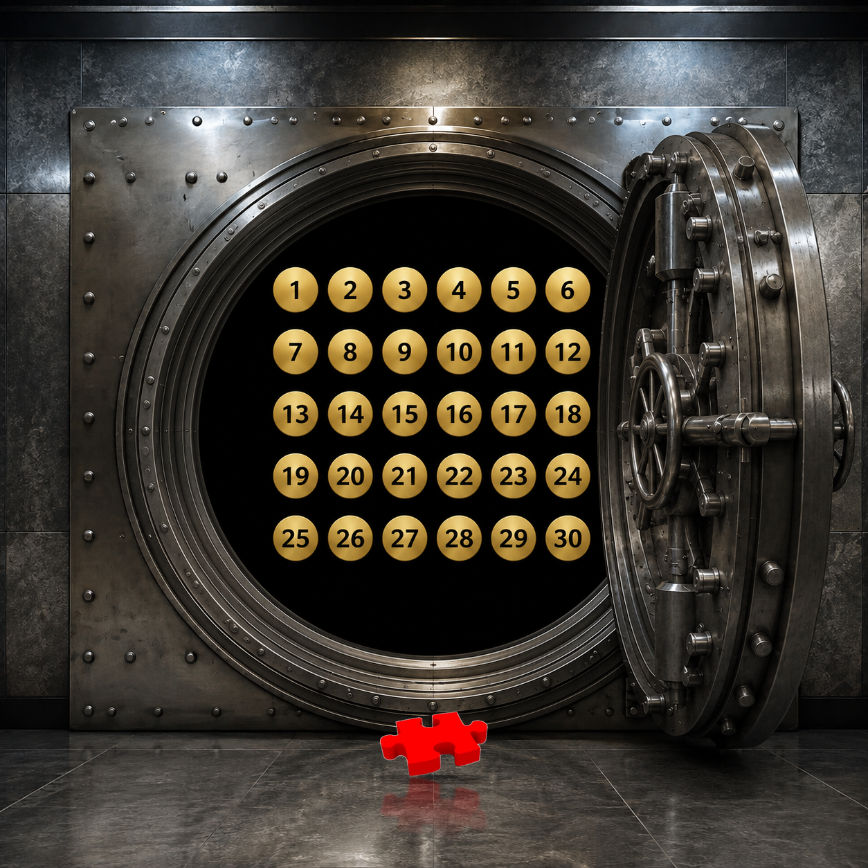 Open vault with thirty numbered cases